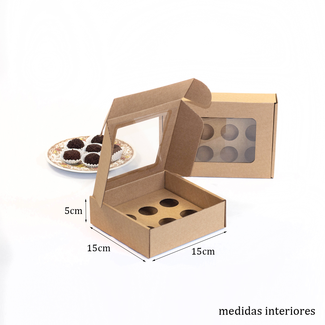 Truffelhao-Kraft-6und-com-janela_1.jpg Caixa para 6 Brigadeiros Kraft (com Janela e divisória) - Image 1