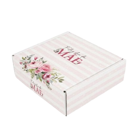 Caixa Cartão Branca 14x14x5cm 6 brigadeiros Dia da Mãe Riscas Rosa