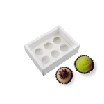 Caixa Cartolina Branca com Tampa PVC para 6 Brigadeiros 16x12x5cm
