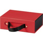 Caixa Cartão Cabaz / Presente Preto / Vermelho imitação pele Fecho Magnético c/ Alça 19x13x6,5cm – Norpack