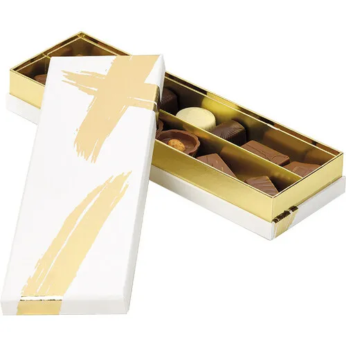 010500000184.webp Caixa Cartão Chocolates Branca/Dourada 2 linhas 23x7,5x3,3cm – Norpack - Image 1