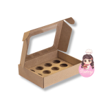 Caixa Cartão Kraft 195x145x45mm p/ 12 Brigadeiros c/ janela quadrada c/Impressão no tampo – Norpack