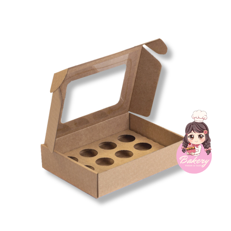 010600000024.png Caixa Cartão Kraft 195x145x45mm p/ 12 Brigadeiros c/ janela quadrada c/Impressão no tampo – Norpack - Image 1