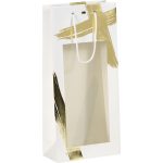 Saco Papel Branco/ Dourado Natal 2 Garrafas 18x9x39cm(C x L x A) – Norpack