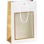 Saco Papel Branco/ Dourado Verniz Natal 20x10x29cm(C x L x A) – Norpack