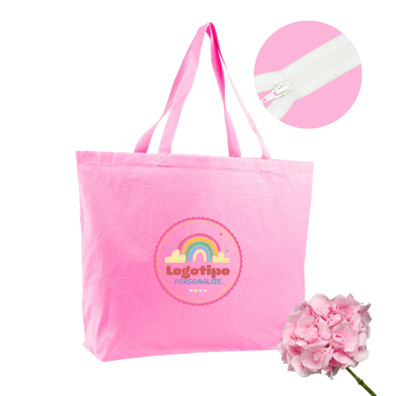 031300000152.png Saco Algodão / Tote Bag Rosa 45x40x12cm c/ fecho e bolsa interior c/ impressão 1 face – Norpack - Image 1