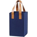 Saco Feltro Azul / imitação couro 4 Garrafas c/ divisórias removíveis 18x18x28cm – Norpack