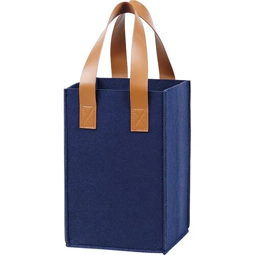 031500000006.jpg Saco Feltro Azul / imitação couro 4 Garrafas c/ divisórias removíveis 18x18x28cm – Norpack - Image 1