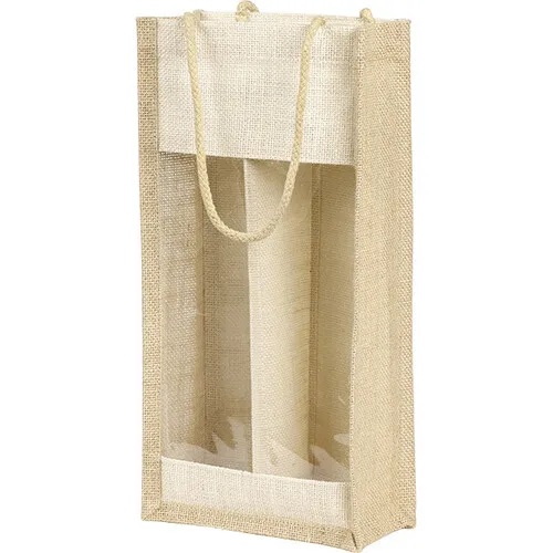 031700000004.jpg Saco Juta Natural c/ alças c/ janela PVC 2 Garrafas 18x9x36cm – Norpack - Image 1