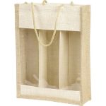 Saco Juta Natural c/ alças c/ janela PVC 3 Garrafas 27x9x36cm – Norpack