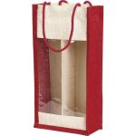 Saco Juta Vermelho c/ alças c/ janela PVC 2 Garrafas 18x9x36cm – Norpack