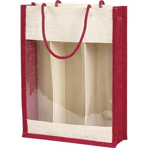031700000012.jpg Saco Juta Vermelho c/ alças c/ janela PVC 3 Garrafas 27x9x36cm – Norpack - Image 1