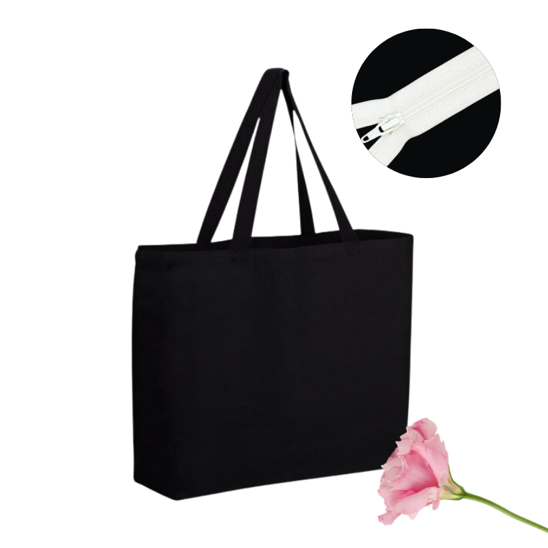 031900000008.png Saco Algodão / Tote Bag Preto 45x40x12cm c/ fecho e bolsa interior – Norpack - Image 1