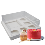 Caixa Cartolina Branca c/ Tampa PVC p/ 1 Bentô Cake + 5 Cupcakes – Norpack