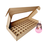 Caixa Cartão Kraft 440x220x55mm p/ 50 Brigadeiros c/Janela Quadrada c/Impressão no tampo – Norpack