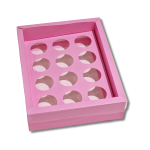 Caixa Cartolina Rosa Chiclete c/ Tampa PVC p/ 12 Brigadeiros – Norpack