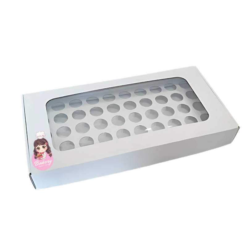 11-1.png Caixa Cartão Branca 440x220x55mm p/ 50 Brigadeiros c/Janela Quadrada c/Impressão – Norpack - Image 1