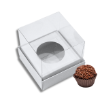 Caixa Cartolina Branca c/ Tampa PVC p/ 1 brigadeiro 5,5x5,5x5cm – Norpack