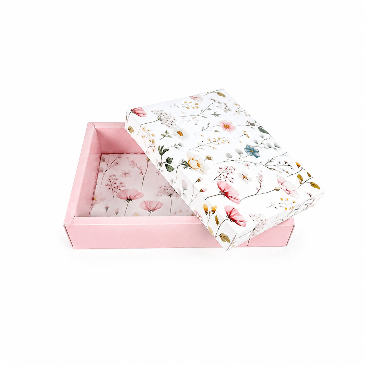 110300000177-3.png Caixa Cartolina Rosa Claro c/ Padrão Floral c/ Tampa 20x16x5cm – Norpack - Image 1