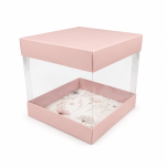 Caixa Cartolina Padrão Floral c/ fundo Rosa Claro c/ Tampa PVC p/ Bento cake 15x15x15cm – Norpack
