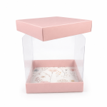 Caixa Cartolina Padrão Floral c/ fundo Rosa Claro c/ Tampa PVC p/ Bento cake 15x15x15cm – Norpack - Image 2