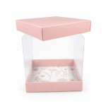 Caixa Cartolina Padrão Floral c/ fundo Rosa Claro c/ Tampa PVC p/ Bento cake 15x15x15cm – Norpack - Image 4