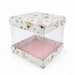 Caixa Cartolina Rosa Claro c/ Padrão Floral c/ Tampa PVC p/ Bento cake 15x15x15cm – Norpack - Image 3