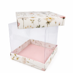 Caixa Cartolina Rosa Claro c/ Padrão Floral c/ Tampa PVC p/ Bento cake 15x15x15cm – Norpack - Image 2
