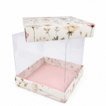 Caixa Cartolina Rosa Claro c/ Padrão Floral c/ Tampa PVC p/ Bento cake 15x15x15cm – Norpack - Image 4