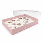 Caixa Cartolina Rosa Claro c/ Padrão Floral c/ Tampa PVC p/ 10 brigadeiros forma coração 25x17x6,5cm – Norpack - Image 2
