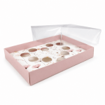 Caixa Cartolina Rosa Claro c/ Padrão Floral c/ Tampa PVC p/ 10 brigadeiros forma coração 25x17x6,5cm – Norpack - Image 4