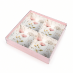 Caixa Cartolina Rosa Claro c/ Padrão Floral c/ Tampa PVC c/ 4 divisórias 20x20x4cm – Norpack