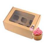 Caixa Cartão Micro Kraft p/ 6 Cupcakes 25,5x18,5x11cm c/ janela c/ impressão – Norpack