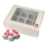 Caixa Cartão Micro Branca p/ 12 Cupcakes 33,5x26x11cm c/ janela c/ impressão – Norpack
