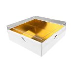 Caixa Cartão Ondulado p/ Bolos c/ Tampa PVC Branco Vistaldoce 21x21x6/8cm – Norpack