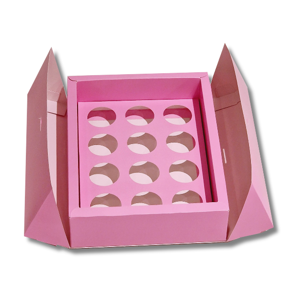 12-2.png Caixa Cartolina Rosa Chiclete c/ Manga Cartolina p/ 12 Brigadeiros – Norpack - Image 1