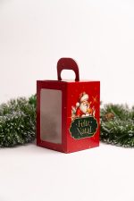 Caixa Cartolina Vermelha C/ Alça 9,5x9,5x14cm p/ Mini Panettone 100grs Coleção Pai Natal – Norpack - Image 2