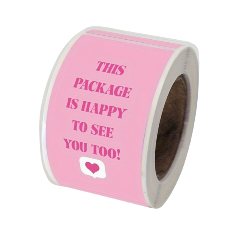 150400000038.png Rolo Etiquetas This Package Is Happy To See You Too Rosa Pack 100unid – Norpack - Image 1