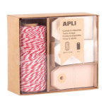Pack Embrulho: Rolo Cordão Baker Twine Vermelho/ Branco 100mts + 30 Etiquetas Cartão – Norpack