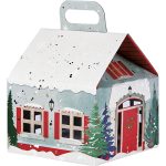 Caixa Cartão Cabaz / Presente Casinha Branca Natal Floresta c/ Asa 22,5x22,5x25cm – Norpack