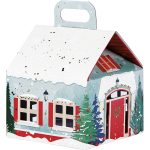 Caixa Cartão Cabaz / Presente Casinha Branca Natal Floresta c/ Asa 18,5x18,5x20,5cm – Norpack