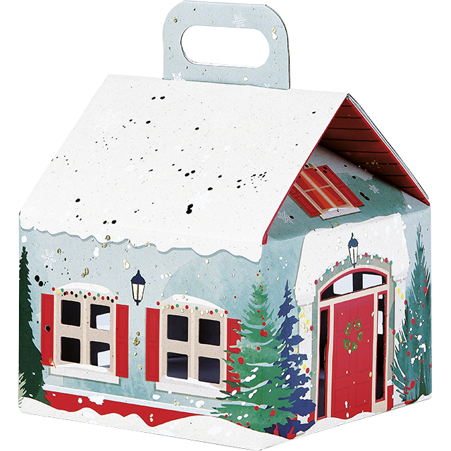 170100000022_1.jpg Caixa Cartão Cabaz / Presente Casinha Branca Natal Floresta c/ Asa 18,5x18,5x20,5cm – Norpack - Image 1