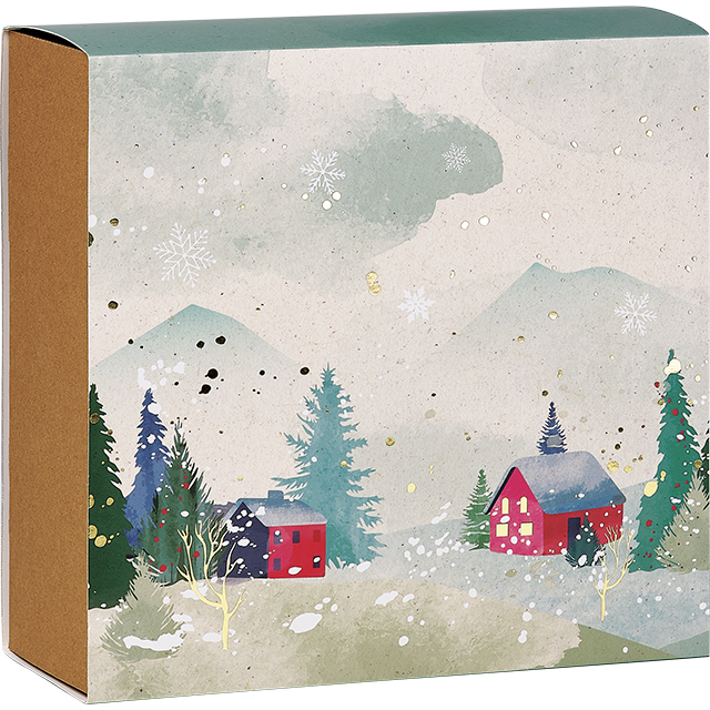 170100000030_1.jpg Caixa Cartão Cabaz Kraft c/ Manga Natal Floresta 21x21x9cm – Norpack - Image 1