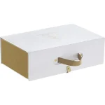 Caixa Cartão Presente Branca/Dourada Pinheiro / imitação pele Fecho Magnético c/ Alça 33,5x20x10,5cm – Norpack