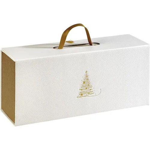 170100000048.jpg Caixa Cartão Presente Branca/Dourada Pinheiro / imitação pele Fecho Magnético c/ Alça 37x15,5x11,5cm – Norpack - Image 1