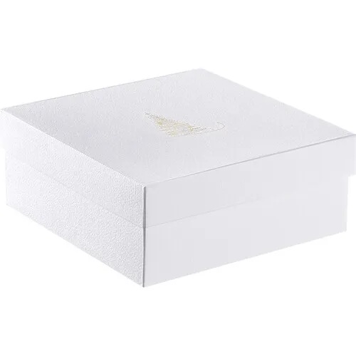 170100000052.jpg Caixa Cartão Presente Branca Pinheiro / imitação pele c/ Tampa 22x22x9cm – Norpack - Image 1