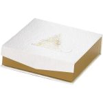 Caixa Cartão Chocolates Branca/Dourada Pinheiro Fecho Magnético 3 linhas 10,8x10,8x3,3cm – Norpack