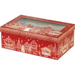 Caixa Cartão Cabaz / Presente Retangular Chalé Vermelho/Dourado c/ Janela 33x21x12cm – Norpack