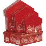 Caixa Cartão Cabaz / Presente Casa Chalé Vermelho/Dourado 25,6x26,4x10,4cm – Norpack - Image 3