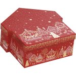 Caixa Cartão Cabaz / Presente Casa Chalé Vermelho/Dourado 25,6x26,4x10,4cm – Norpack